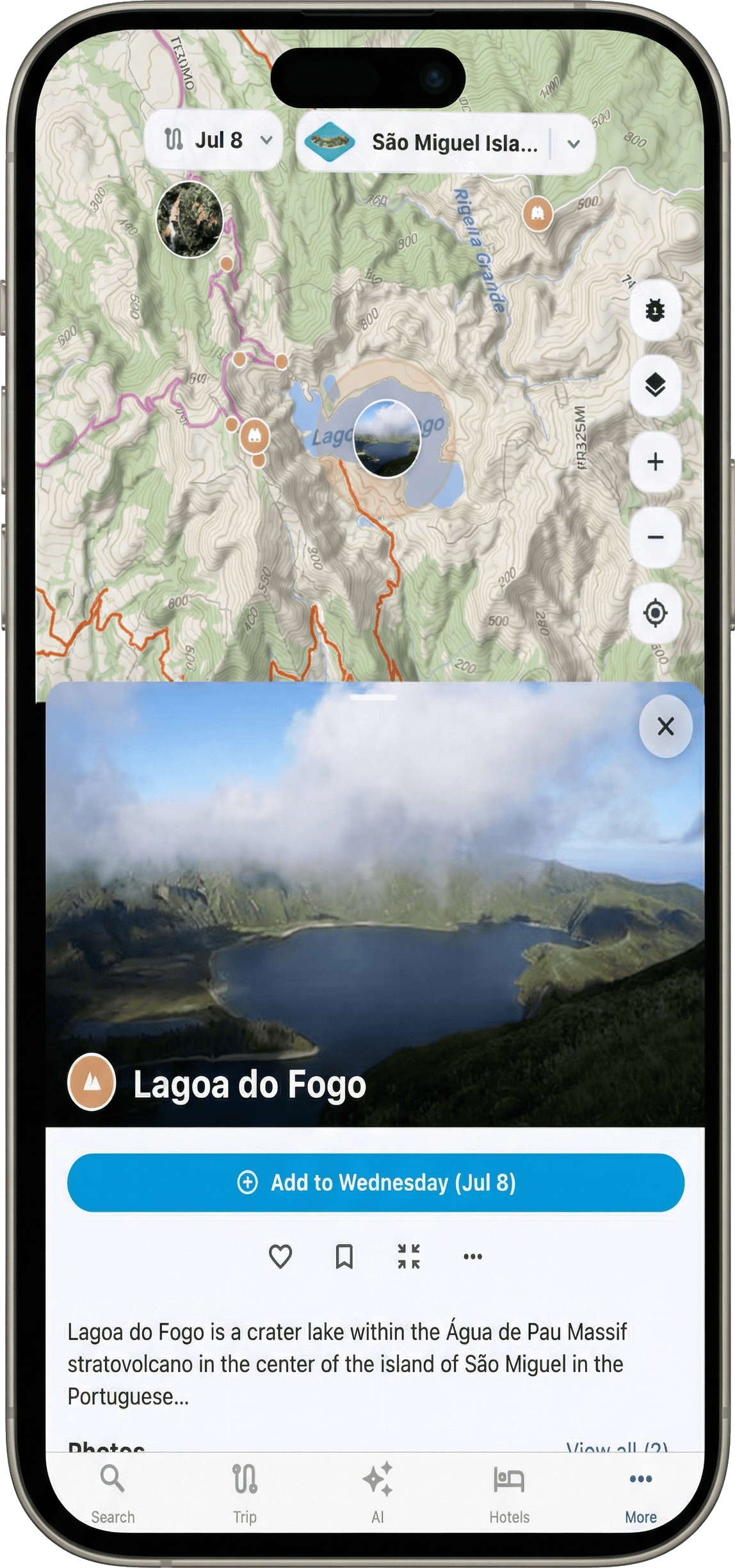 Tripomatic place detail on phone