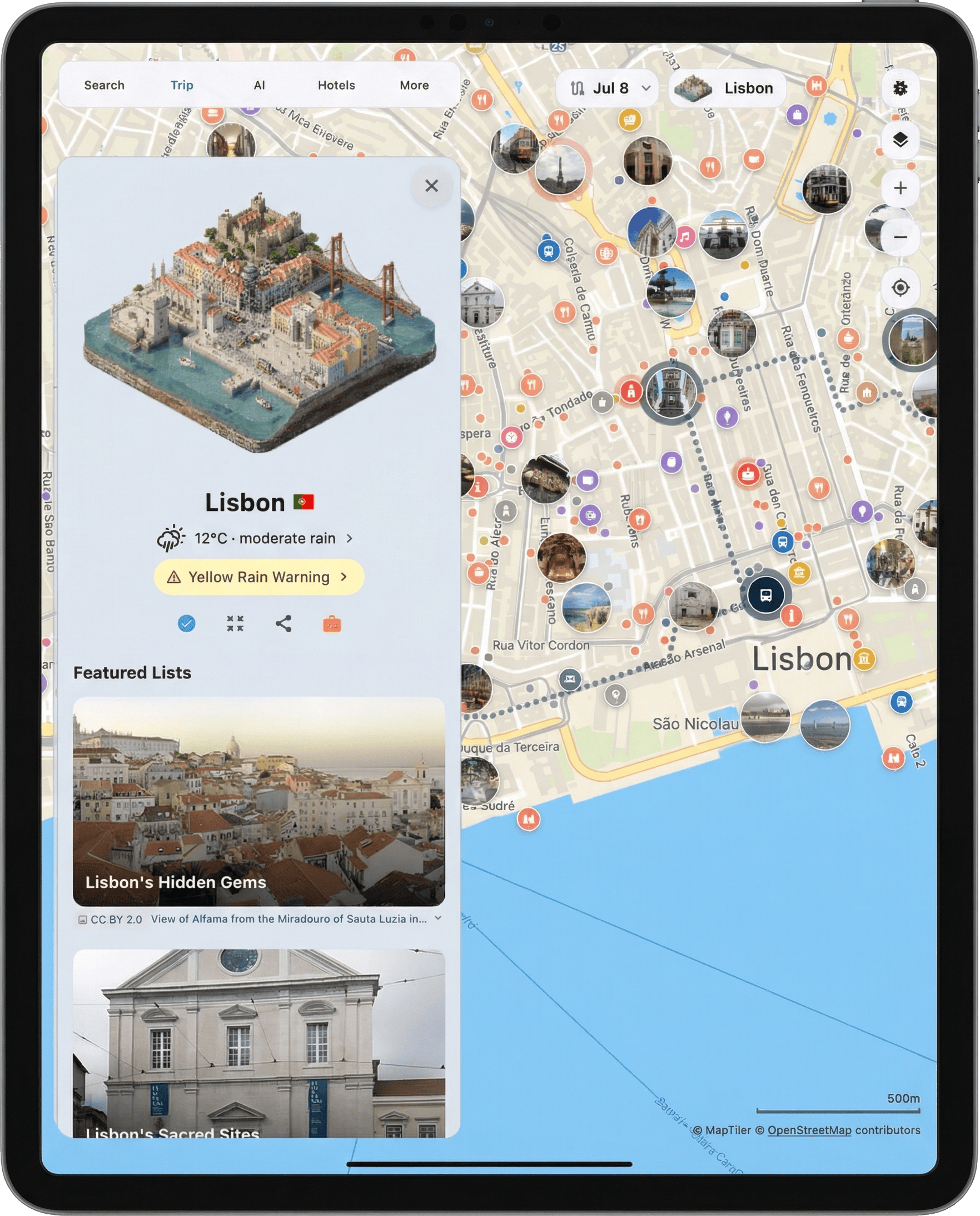 Tripomatic destination guide on tablet